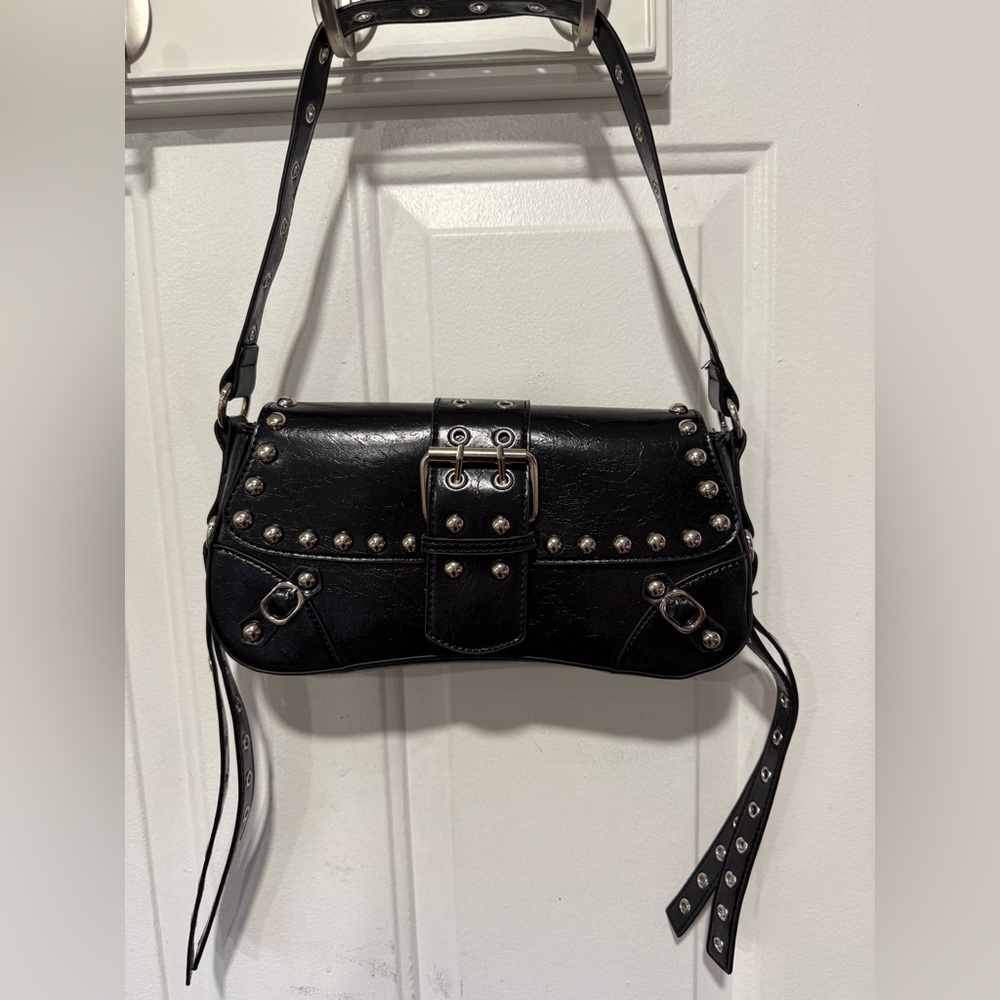 Studded Black PU Shoulder Bag